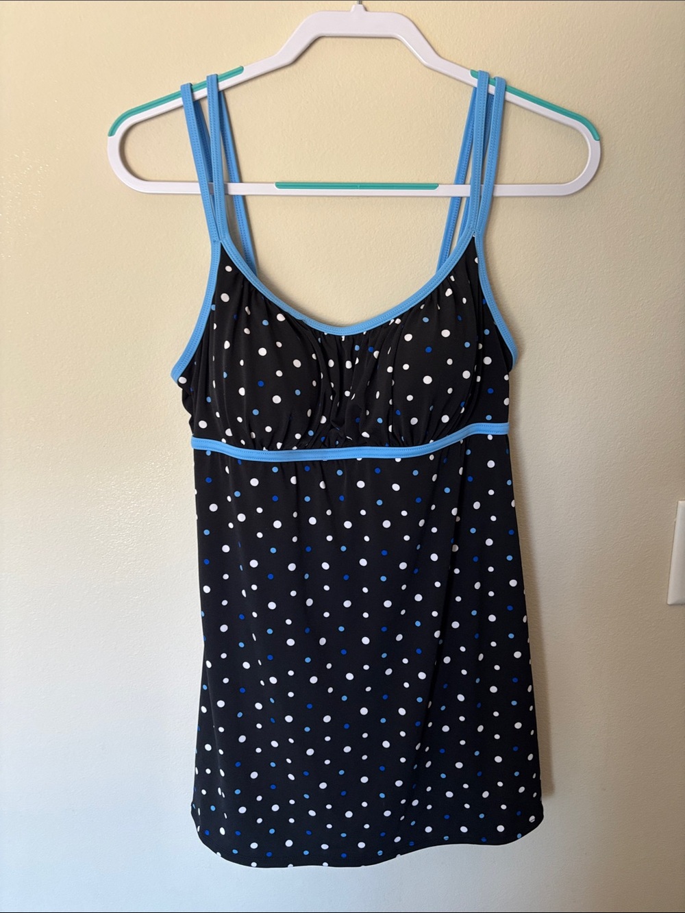 ☀️Catalina Black Polka Dot Swimsuit Swim Dress with Blue Trim size L 14-16